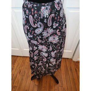 Vintage y2k Black/Maroon Paisley Chiffon Asymmetrical Ruffle Skirt 8 Whimsygoth